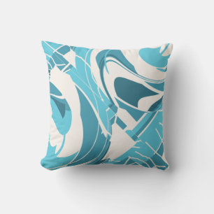 Swirling Off-White Turquoise Aqua Geometric Shapes Cushion