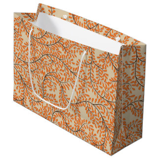 Swirling Orange Leaves on Beige Background Large Gift Bag