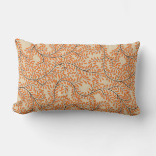 Swirling Orange Leaves on Beige Background Lumbar Cushion