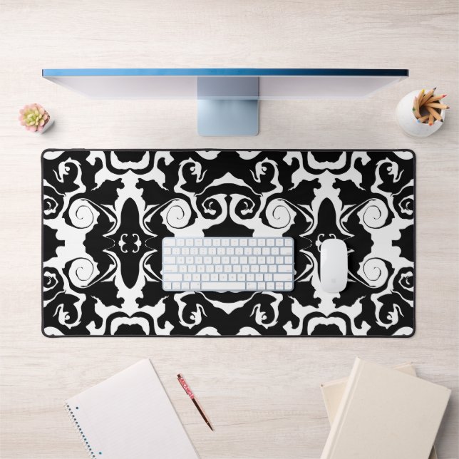 Swirling Pattern in Black and White Desk Mat (Office 1)