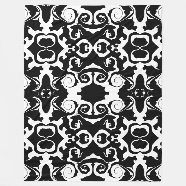 Swirling Pattern in Black and White Fleece Blanket (Front)
