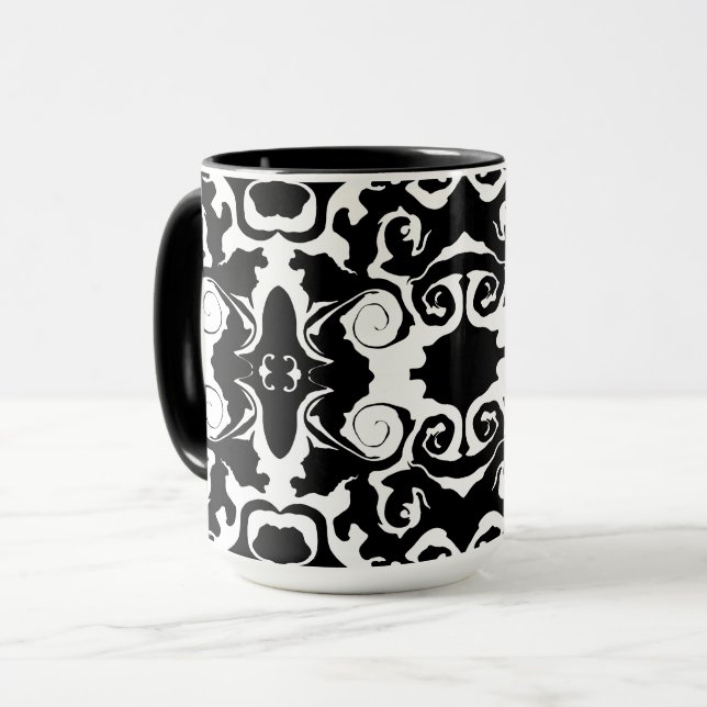 Swirling Pattern in Black and White Mug (Front Left)