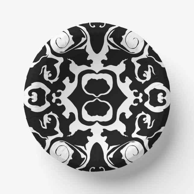 Swirling Pattern in Black and White Paper Plate (Front)