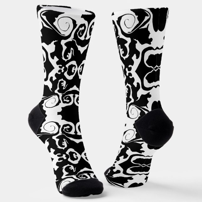 Swirling Pattern in Black and White Socks (Angled)