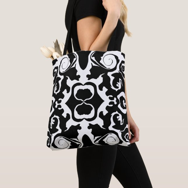 Swirling Pattern in Black and White Tote Bag (Close Up)
