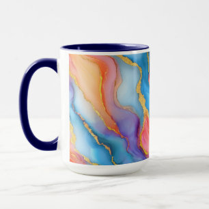 Swirling Pattern in Blue Orange Accent Gold Vains Mug