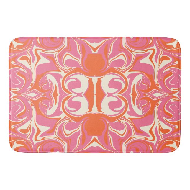 Swirling Pattern in Pink, Orange and Cream Bath Mat (Front)