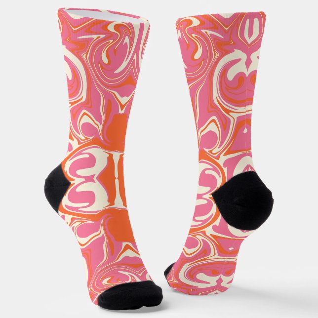 Swirling Pattern in Pink, Orange and Cream Socks (Angled)