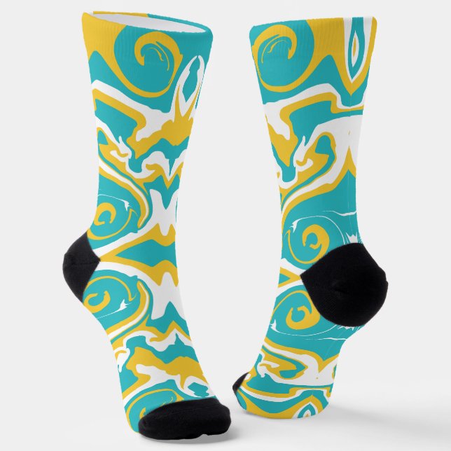 Swirling Pattern in Turquoise and Yellow Socks (Angled)