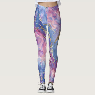 Swirling Pattern of Marbled Effect Pink and Blue Leggings