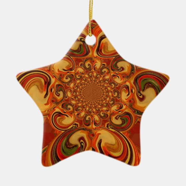 Swirling Pattern  Shades of Orange, Brown, green Ceramic Ornament (Front)
