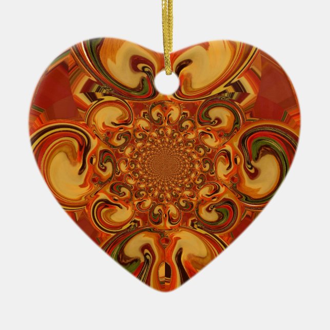 Swirling Pattern  Shades of Orange, Brown, green Ceramic Tree Decoration (Front)