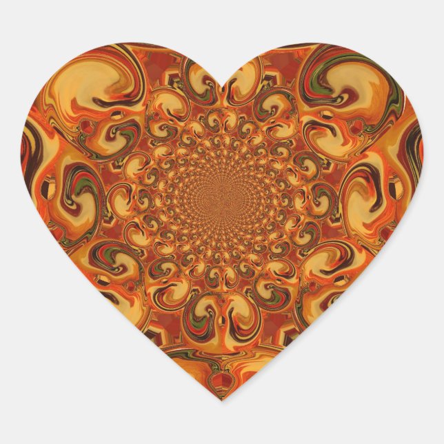 Swirling Pattern  Shades of Orange, Brown, green Heart Sticker (Front)