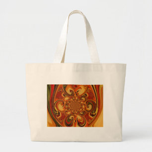 Swirling Pattern: Shades of Orange, Brown & Green Large Tote Bag
