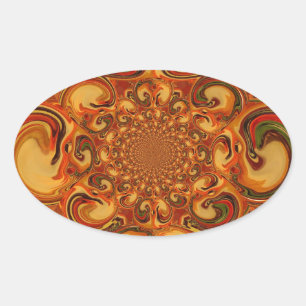 Swirling Pattern: Shades of Orange, Brown & Green Oval Sticker