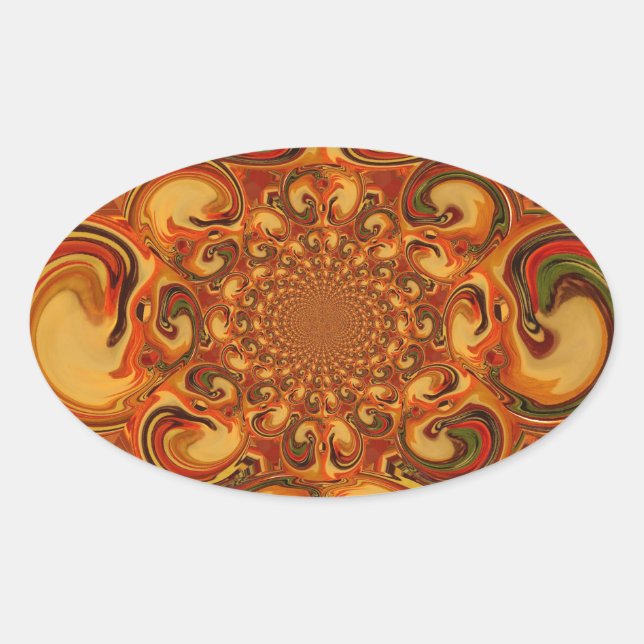 Swirling Pattern: Shades of Orange, Brown & Green Oval Sticker (Front)