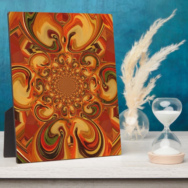 Swirling Pattern: Shades of Orange, Brown & Green Plaque (Side)