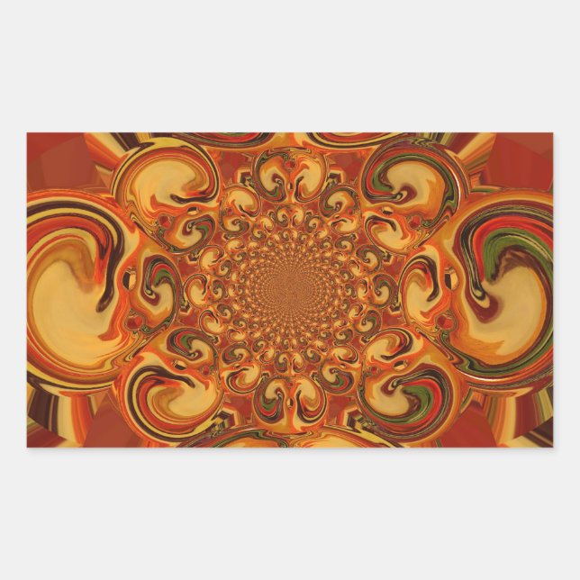 Swirling Pattern: Shades of Orange, Brown & Green Rectangular Sticker (Front)