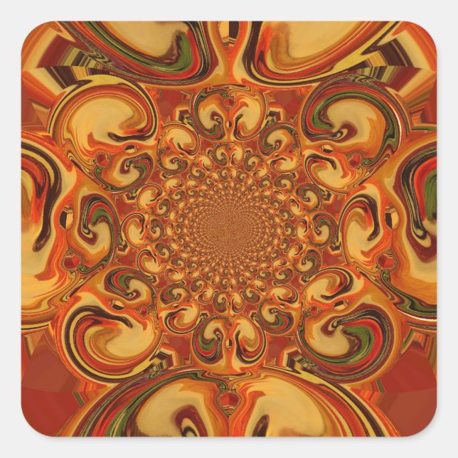 Swirling Pattern: Shades of Orange, Brown & Green Square Sticker (Front)