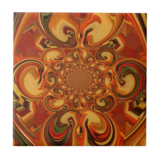 Swirling Pattern: Shades of Orange, Brown & Green Tile (Front)