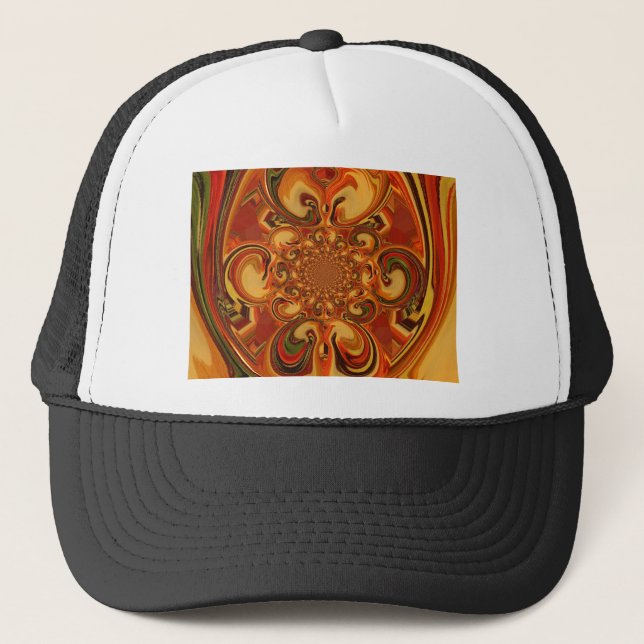 Swirling Pattern  Shades of Orange, Brown, & Green Trucker Hat (Front)