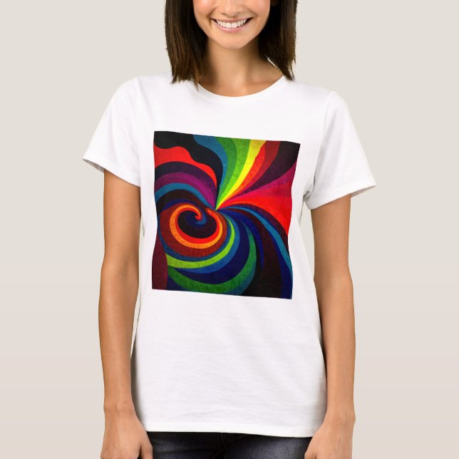 Swirling Patterns Design - Psychedelic Art Colours T-Shirt (Front)