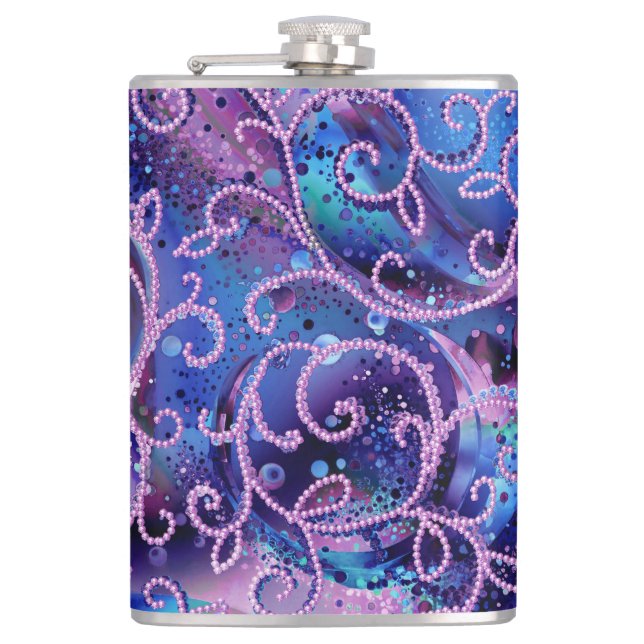 Swirling Patterns of Glass Beaded Embellishments Hip Flask (Front)