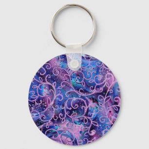 Swirling  Patterns of Glass Beaded Embellishments Key Ring