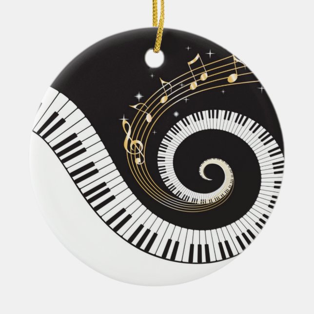 Swirling Piano Keys Ceramic Tree Decoration (Front)