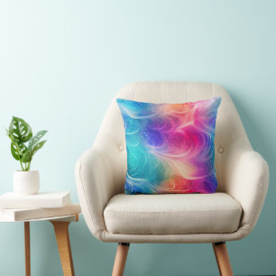 Swirling Rainbow Abstract Throw Pillow