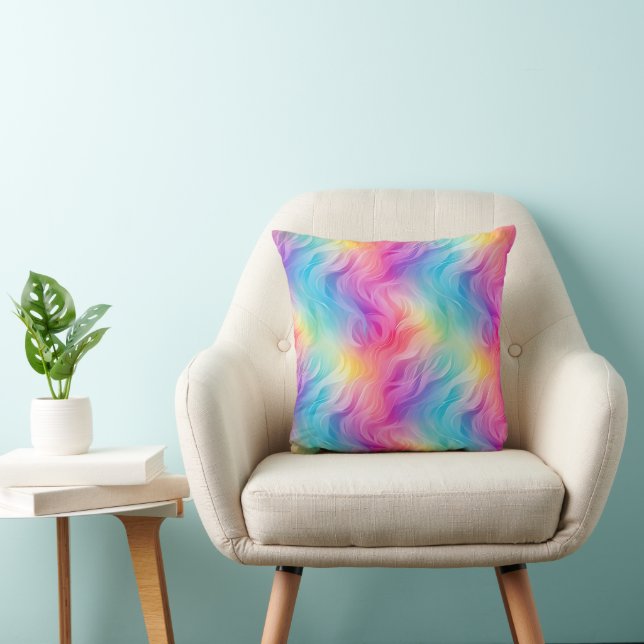 Swirling Rainbow Abstract Throw Pillow (Chair)