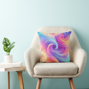Swirling Rainbow Abstract Throw Pillow
