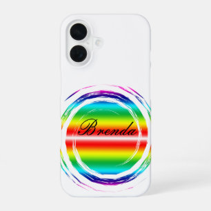 Swirling Rainbow Circle Sun Name Plate iPhone 16 Case