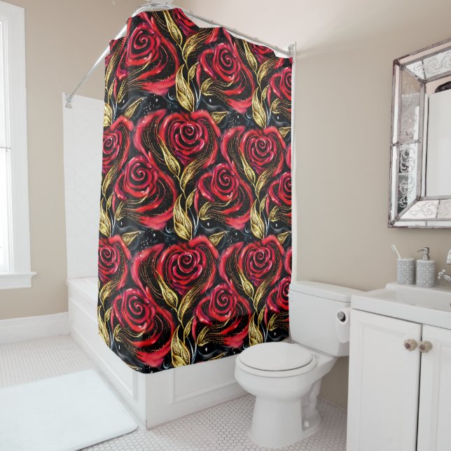 Swirling Red Roses Shower Curtain (In Situ)