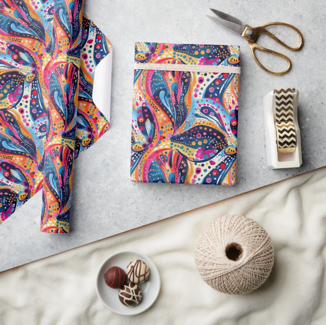 Swirling Ribbon and Floral Abstract Pattern Wrapping Paper (Crafts)