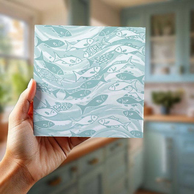 Swirling School of Fish in Teal ID1200 Ceramic Tile (Creator Uploaded)
