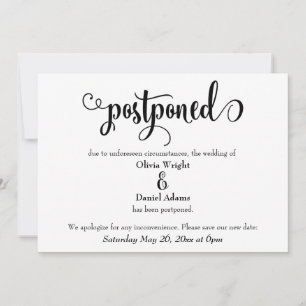 Swirling Script Postponed Wedding Announcement