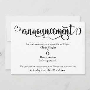 Swirling Script Postponed Wedding Announcement