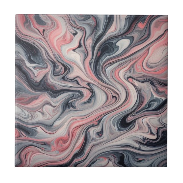 Swirling Shades of Pink, Grey, and White Ceramic Tile (Front)