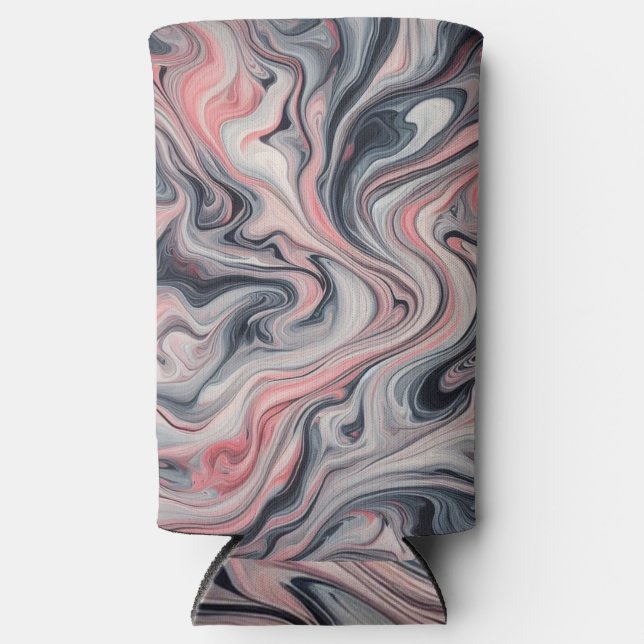 Swirling Shades of Pink, Grey, and White Seltzer Can Cooler (Front)
