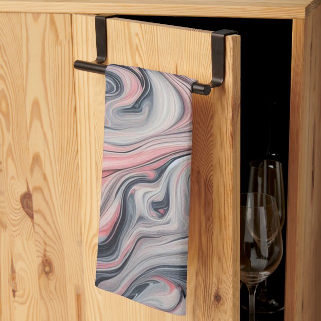 Swirling Shades of Pink, Grey, and White Tea Towel (Thirds Fold)