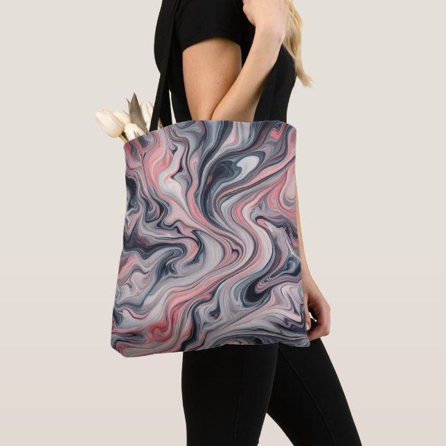Swirling Shades of Pink, Grey, and White Tote Bag (Close Up)