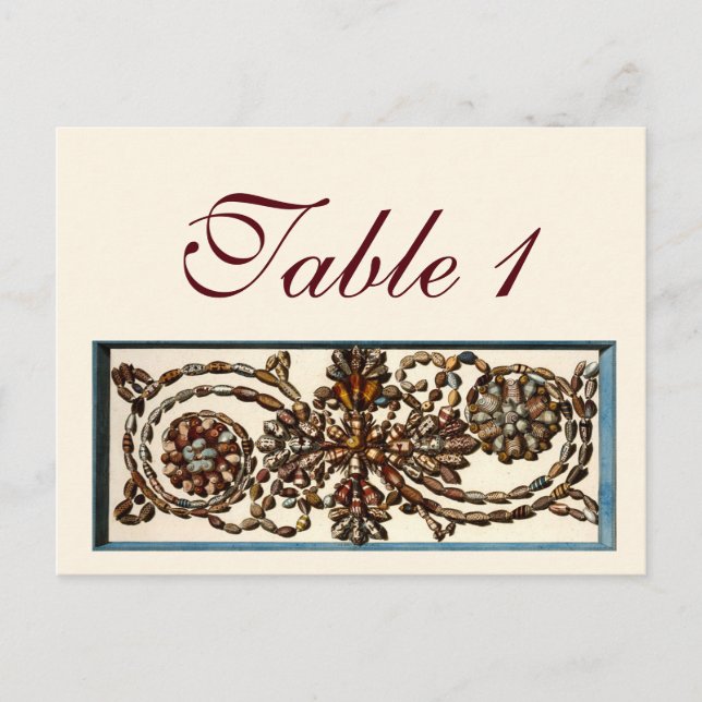 Swirling Shells Wedding Reception Table Numbers Postcard (Front)