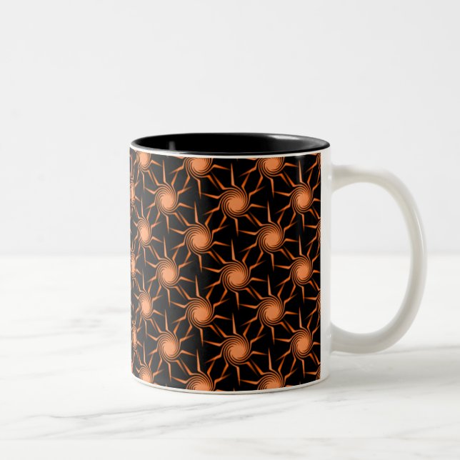 Swirling Suns Mug, Bright Orange Two-Tone Coffee Mug (Right)