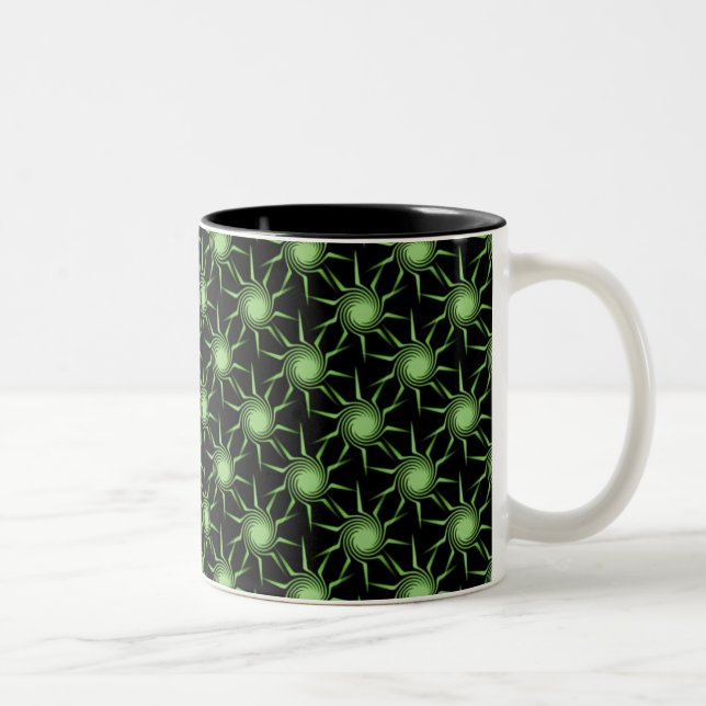 Swirling Suns Mug, Lime Green Two-Tone Coffee Mug (Right)