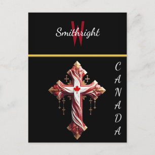 Swirling Symmetry: Red and White Cross on Wall Postcard