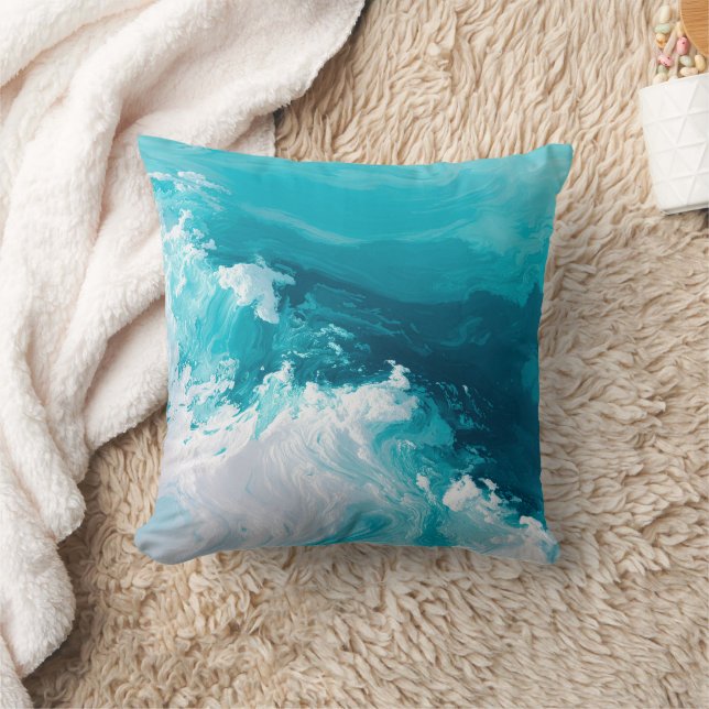 Swirling Turquoise Waves Abstract Ocean Wave Art Cushion (Blanket)