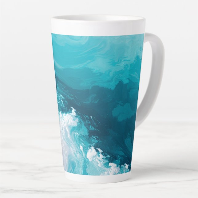 Swirling Turquoise Waves Abstract Ocean Wave Art Latte Mug (Right Angle)