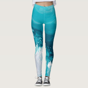 Swirling Turquoise Waves Abstract Ocean Wave Art Leggings