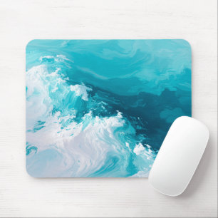 Swirling Turquoise Waves Abstract Ocean Wave Art Mouse Pad